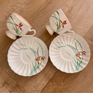 NIB Koransha Orchid Porcelain 2 Cups and Saucers Fine Japanese Arita Teaware‎